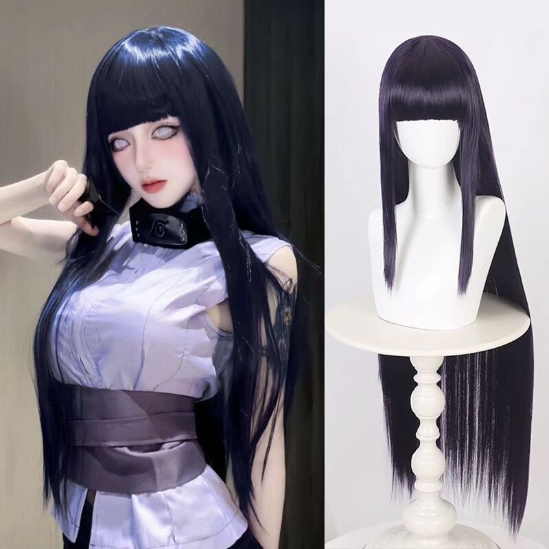Naruto Hyuga Hinata Cosplay Wig, Realistic Scalp, Blue-Black Universal Cosplay Straight Hair, Rose Net