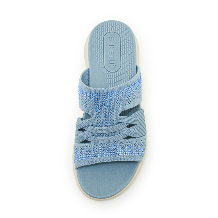Dép sandal nữ xỏ ngón đế bệt đính đá lấp lánh — màu nâu, màu đen, xanh lam, màu mơ chi tiết 38