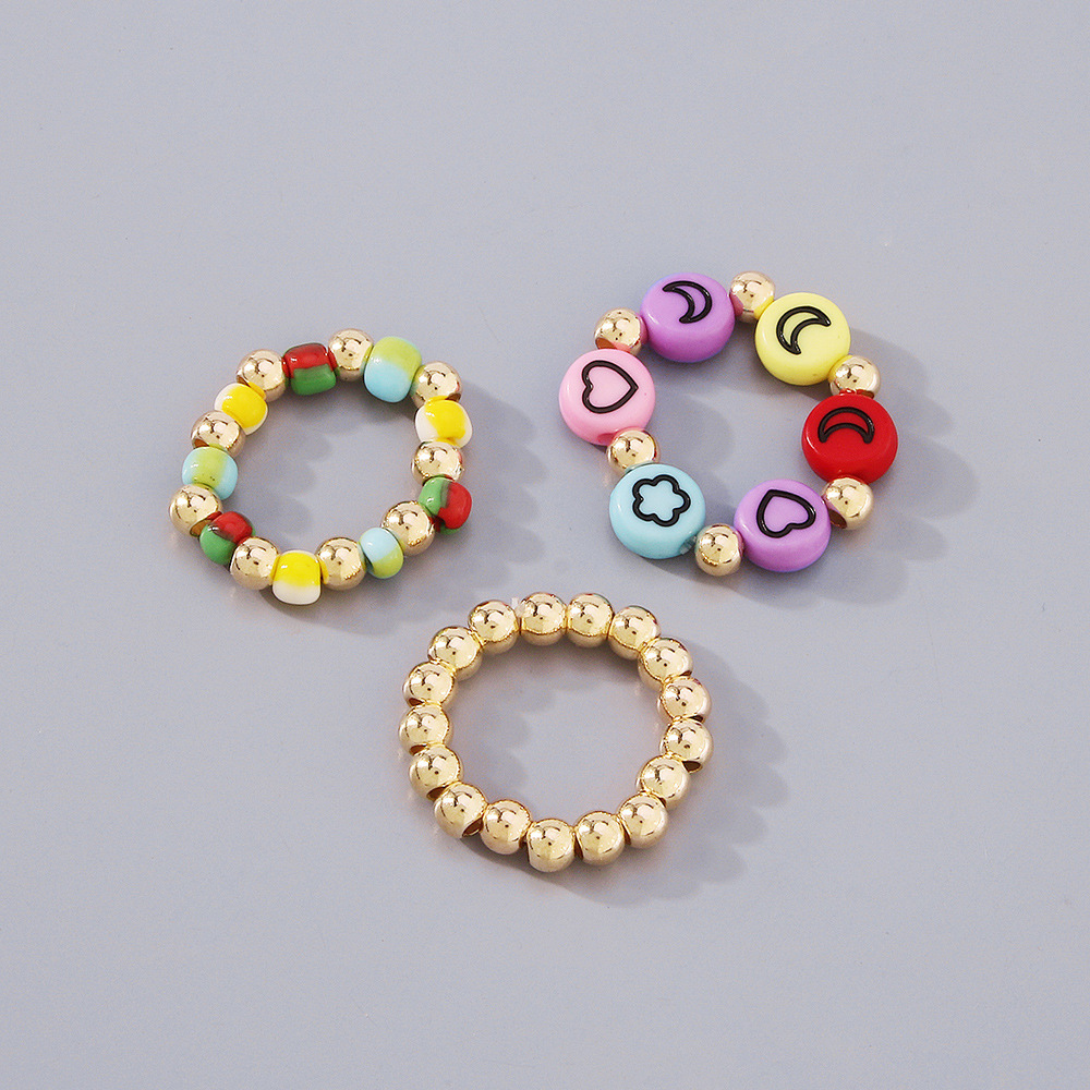 Ethnic Style Color Beaded Smiley Star Fashion Alloy Ring Set display picture 3