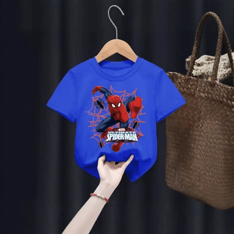 Spider-Man Boys' Short-Sleeved T-Shirt Summer Thin Style Cartoon Trendy Short-Sleeved Top for Small and Medium-Sized Children with Round Neck