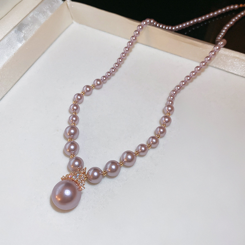 真金电镀圆形珍珠款耳钉项链套装小众耳环时尚气质耳饰轻奢高级感详情13