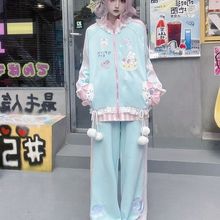 甜品派对少女软妹休闲套装春秋卫裤二次元开衫卫衣外套绵羊绒拉链