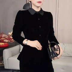 一件代发直播爆款2025秋季新款时尚丝绒长袖翻领洋气打底衫上衣女