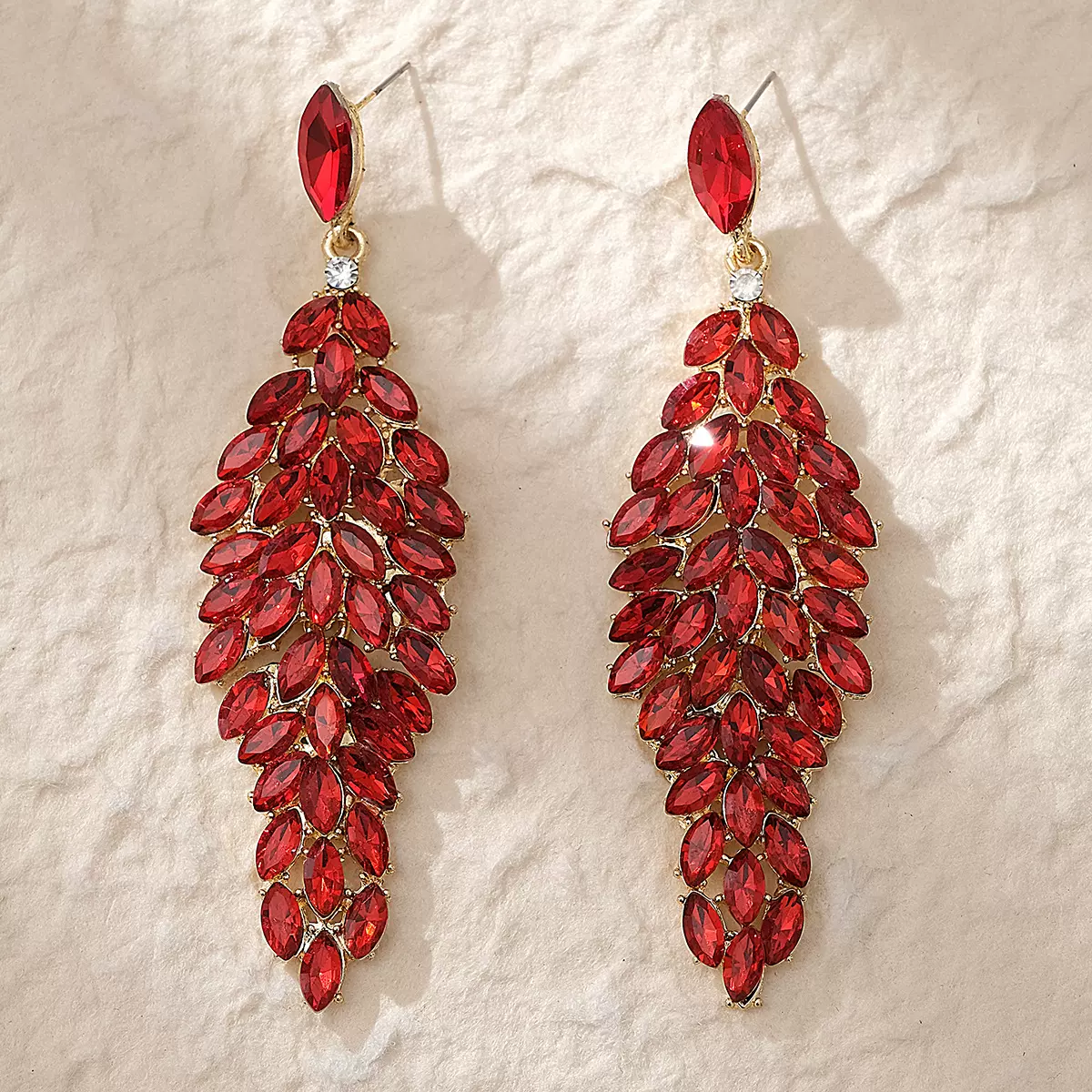 欧美新娘婚纱礼服耳环复古几何设计感百搭耳坠轻奢红色水钻耳钉