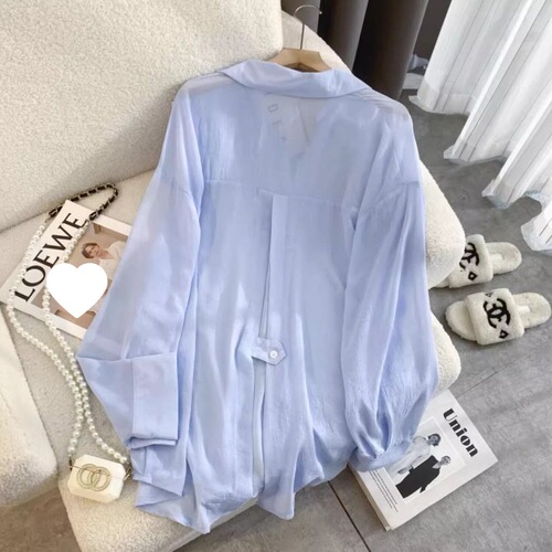 Medium and long sun-protection clothes, shirts, women's summer thin ice silk cardigan shirts, summer chiffon shirts, women's backless tops