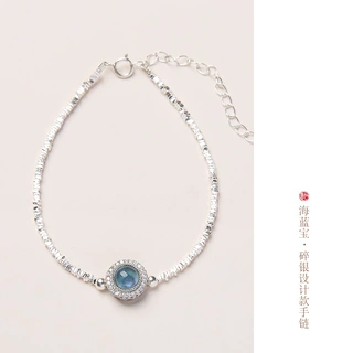 S925纯银精致天然海蓝宝手链轻奢小众高级感气质饰品礼物女新款链