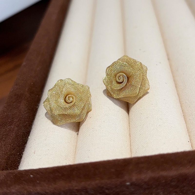 银针网格花朵耳环小众气质优雅百搭耳钉轻奢高级感个性耳饰批发女|undefined