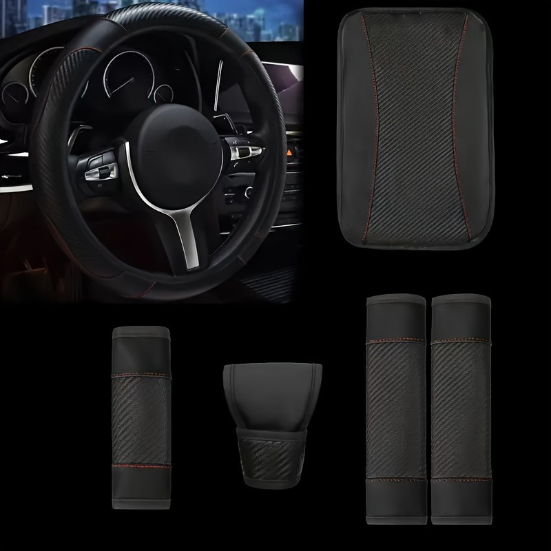 Cross-Border Foreign Trade Specializes in Supplying a 6-Piece Car Interior Set: Steering Wheel Cover, Shoulder Protector, Gear Shift Cover, Handbrake Cover, Armrest Pad