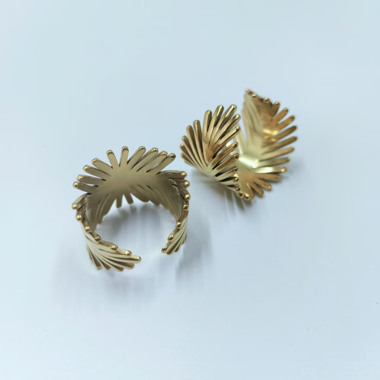 Vintage Stainless Steel Pine Leaf Open Ring For Men And Women_voghion.com