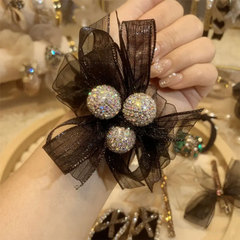 韓國網紅新款蝴蝶結歐根紗發圈女閃鑽珠子頭飾品扎頭皮筋髮飾品女