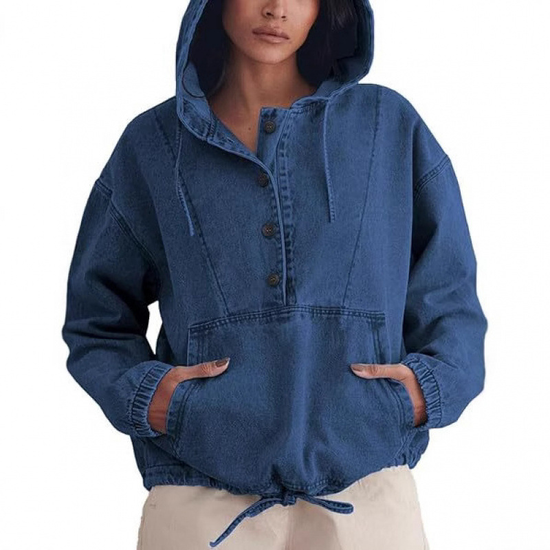 Spijkerjas met capuchon dames hoodie pullover sportjas mode_voghion.com