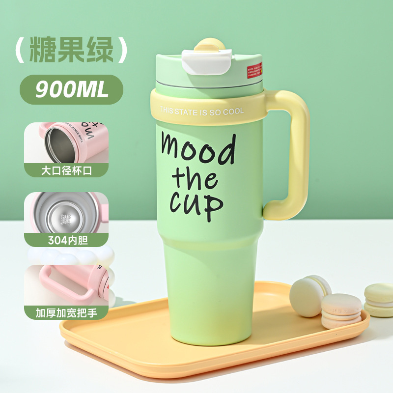 Taza de aislamiento térmico de acero inoxidable 316 de gran capacidad con mango, taza de paja de doble bebida conveniente, taza de agua de automóvil image 27