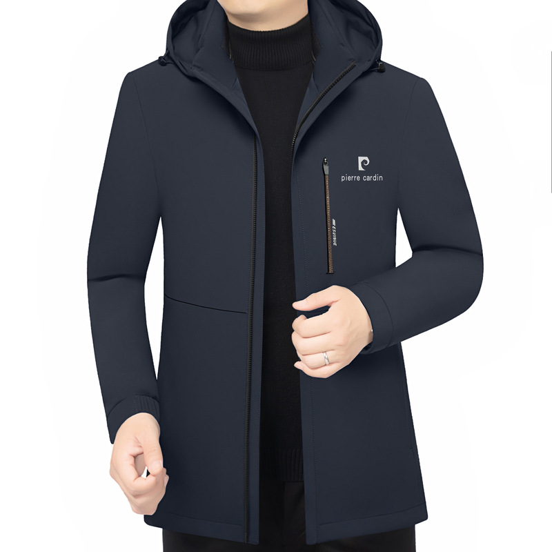 Pierre Cardin Goose down Jacket Men's Winter Youth Slim Mid-Length Thickened Hooded Men's Jacket One Piece Pierre Cardin Goose down Jacket Men's Winter Youth Slim Mid-Length Thickened Hooded Men's Jacket One Piece
