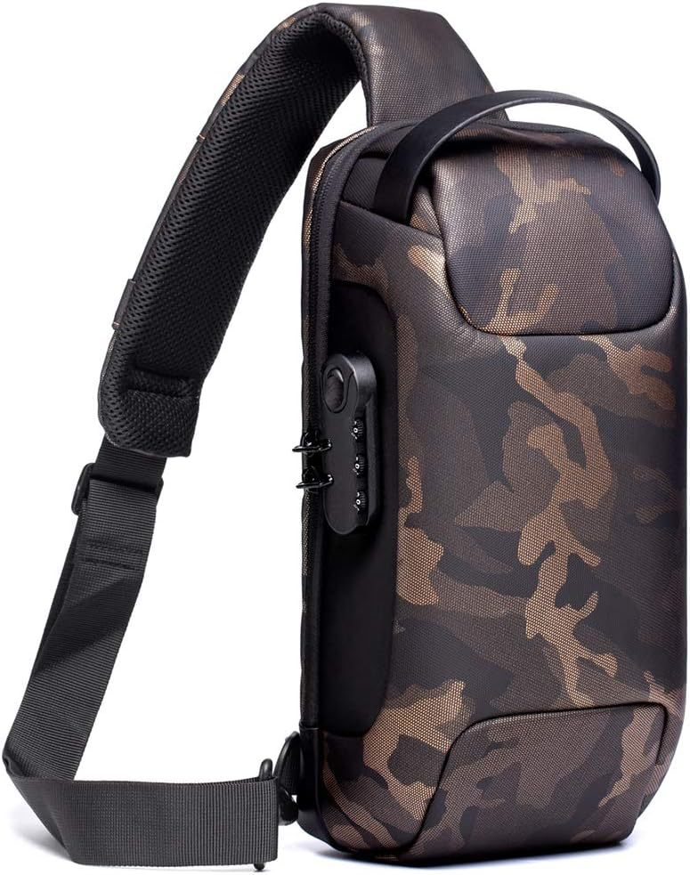Bolso crossbody de los deportes del paño de Oxford del bolso del pecho de los hombres Bolso crossbody impermeable anti-rasguño antirrobo de la cerradura de la contraseña