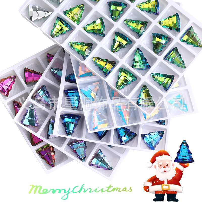 Cross-border hot 13*15 Christmas tree single hole electroplating magic color crystal pendant DIY necklace earrings jewelry accessories