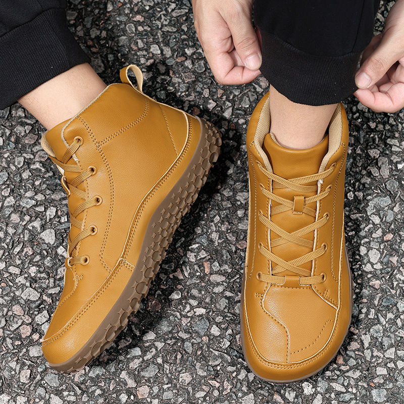 Large Size Wide-Last Men's Shoes, Autumn Wide-Toe Widened Men's High-Top Shoes, Outdoor Waterproof Black Sports Shoes, Waterproof and Non-Slip