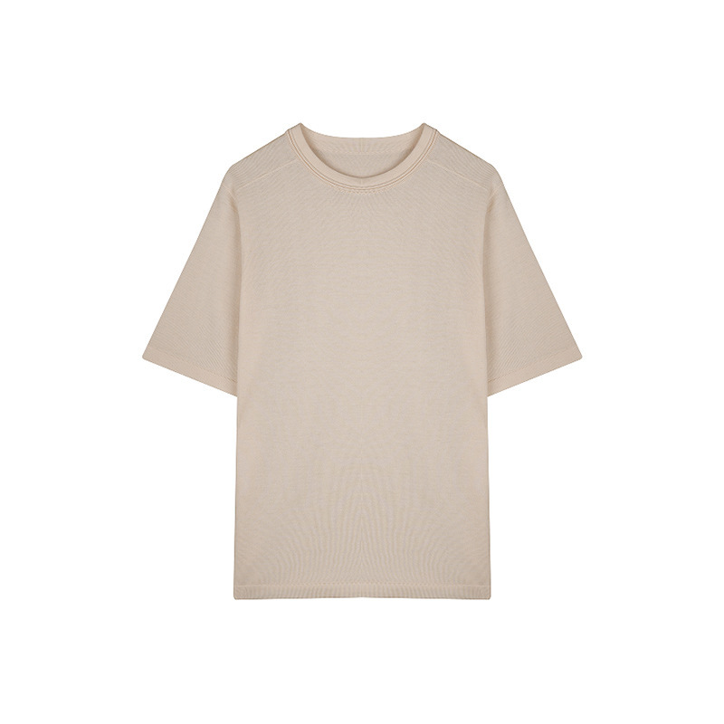テンセル+シルク混紡 快適で丈夫な無地ラウンドネックニット半袖Tシャツ レディース 夏涼しい薄底|undefined