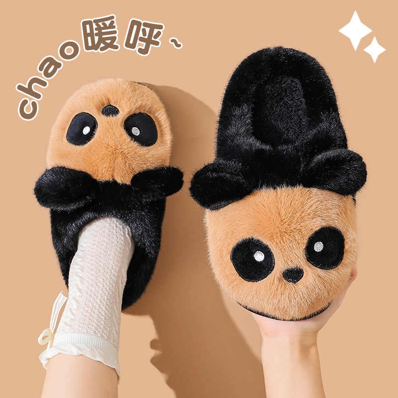 Zapatillas de algodón para mujeres otoño y invierno 2025 nuevo interior hogar calentamiento peluche panda zapatillas domésticas para hombres invierno