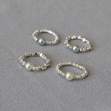 日韩小众个性ins不规则碎银子珍珠冷淡风简约气质弹力戒指食指戒