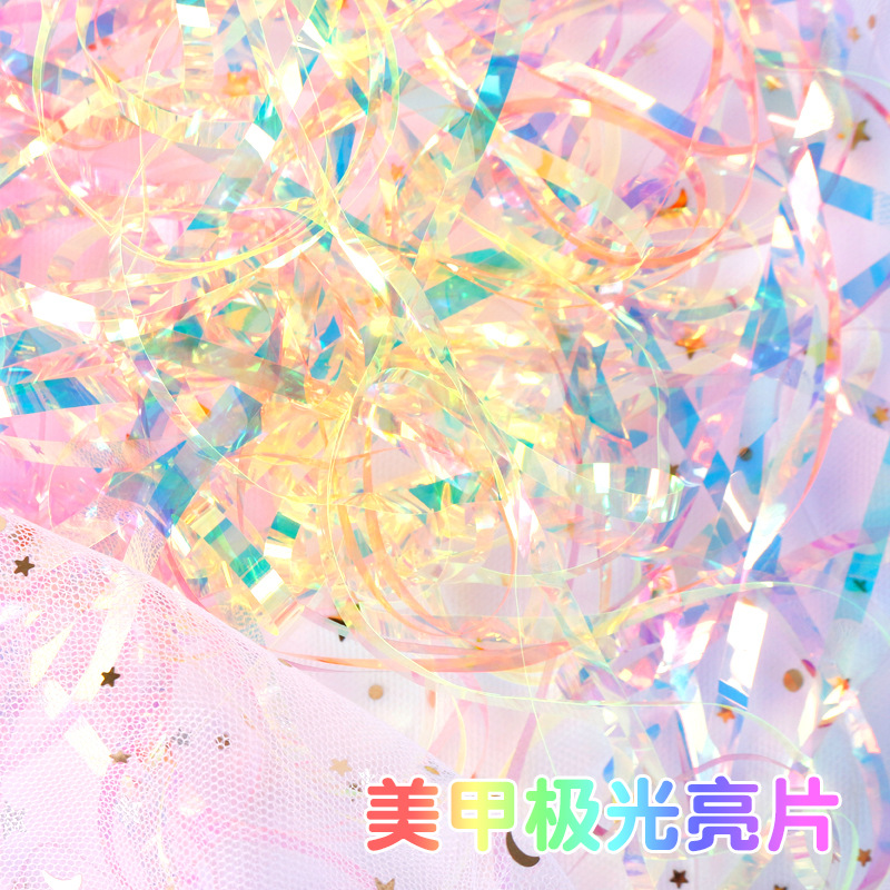 Celebridad de Internet nueva uña Aurora Ice Cube celofán decoraciones de uñas en Caja Láser Color mágico lentejuelas pegatinas de vidrio