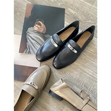 巨好穿！法式锁扣2025春秋复古方头单鞋一脚蹬乐福鞋小皮鞋女