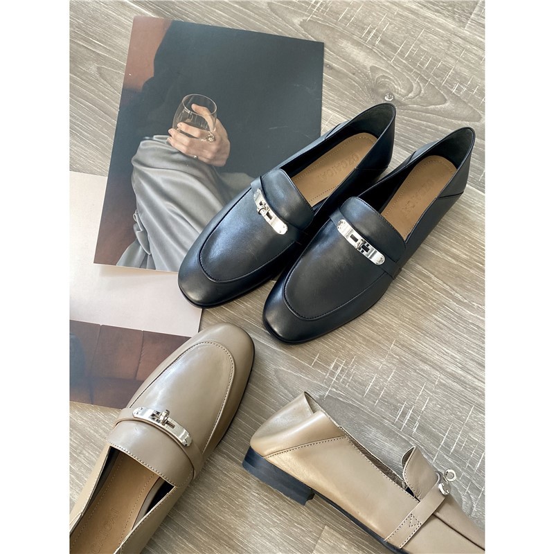 巨好穿！法式锁扣2025春秋复古方头单鞋一脚蹬乐福鞋小皮鞋女