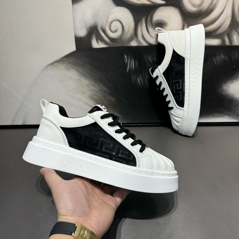 Pánske nové priedušné biele sieťované všestranné športové a voľnočasové topánky s hrubou podrážkou a piškótovou podrážkou na jar/leto 2024_voghion.com