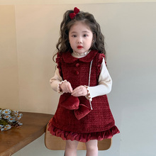儿童冬季甜美新款裙子2025女童公主连衣裙加绒加厚两件套宝宝冬装