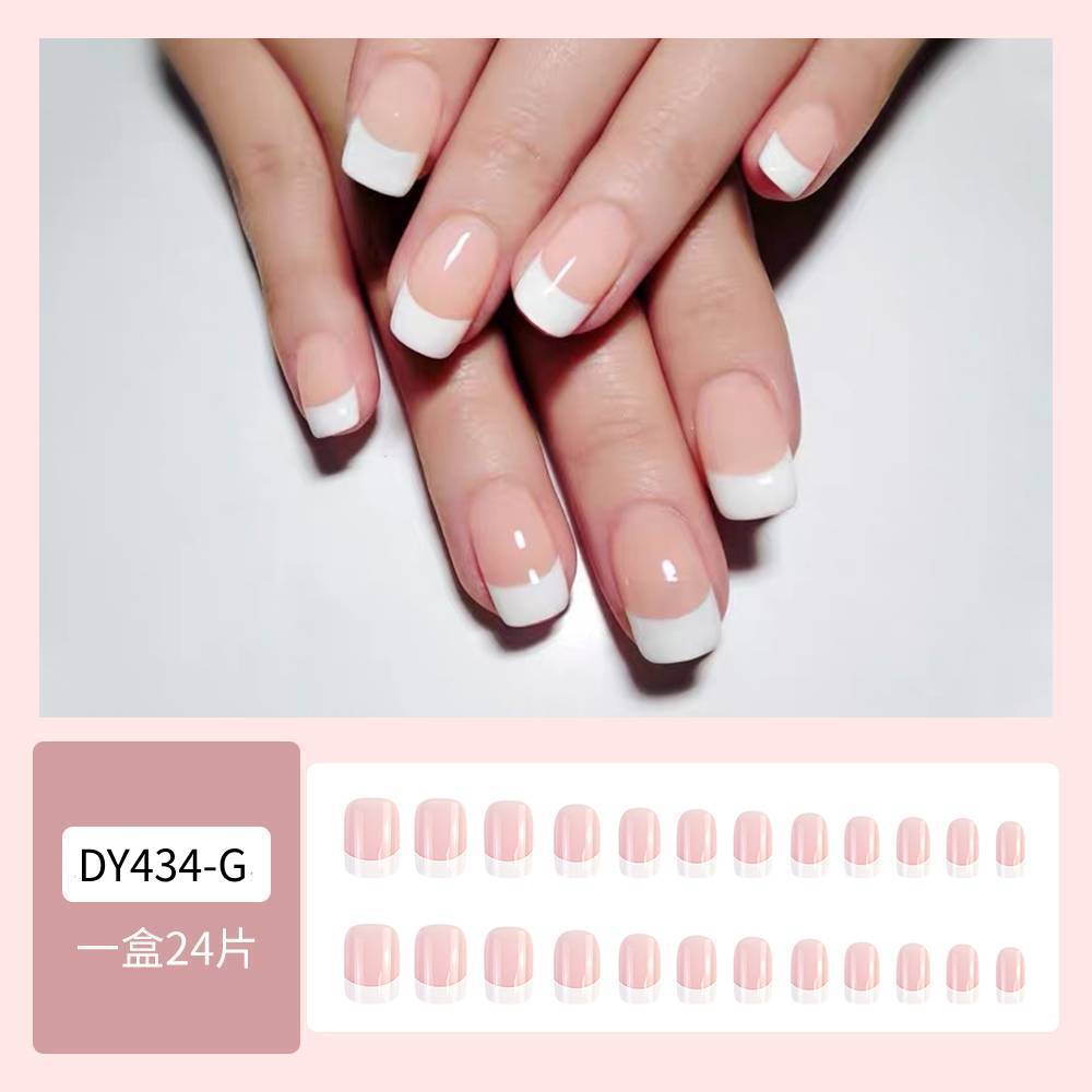 Polvo desnudo transfronterizo de borde blanco de manicura francesa elegante estilo de estilo de vestir uñas blanqueantes simples 24 piezas de parche de uñas