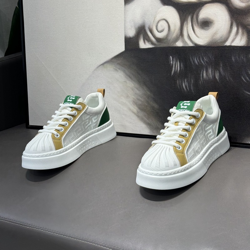 Pánske nové priedušné biele sieťované všestranné športové a voľnočasové topánky s hrubou podrážkou a piškótovou podrážkou na jar/leto 2024_voghion.com