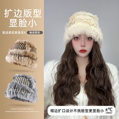 假髮女長發假髮帽子一體時尚女網紅兔毛帽長捲髮秋冬款自然全頭套