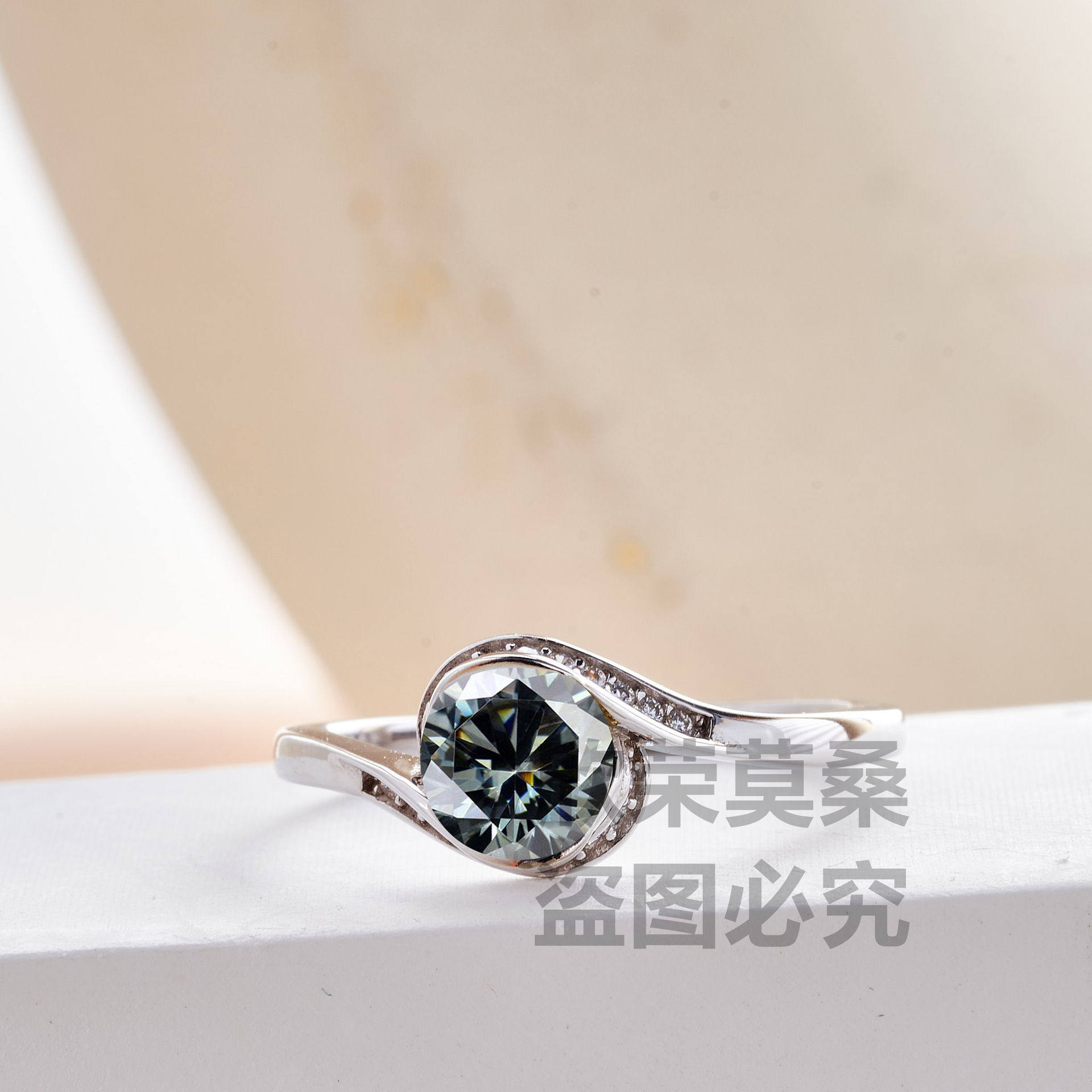 1CT anillo de piedra de color con certificado GRA tarjeta negra plata esterlina S925 anillo de comercio electrónico transfronterizo venta caliente