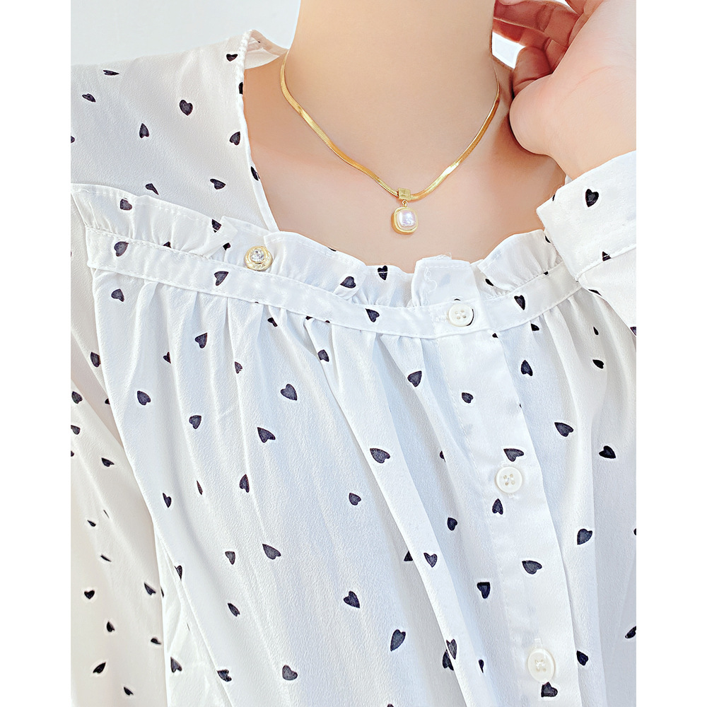 Fashion Geometric Stainless Steel Necklace Inlay Pearl Stainless Steel Necklaces