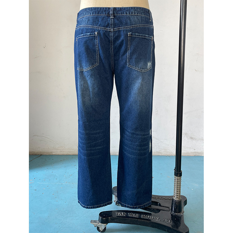 Cross-Border Foreign Trade Women's Denim European And American Trend Mid-Waist Ripped Casual Straight Pants Factory_ecoleips.com
