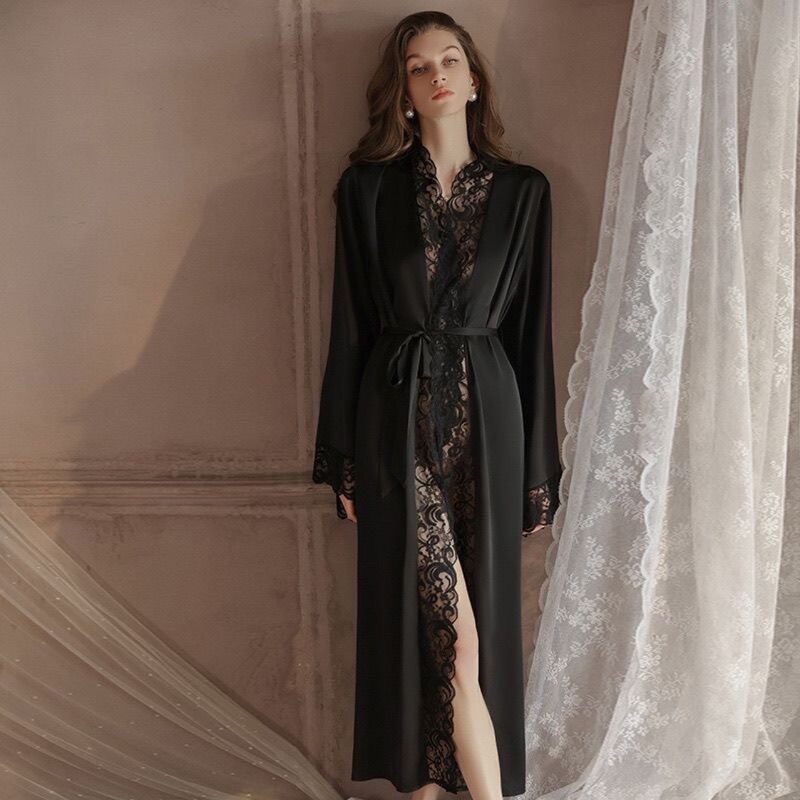 Cross-Border Summer Sexy Sleepwear Bathrobe Nightgown 2025 New Short-Sleeve Long-Sleeve Faux Pure Desire Style Loungewear