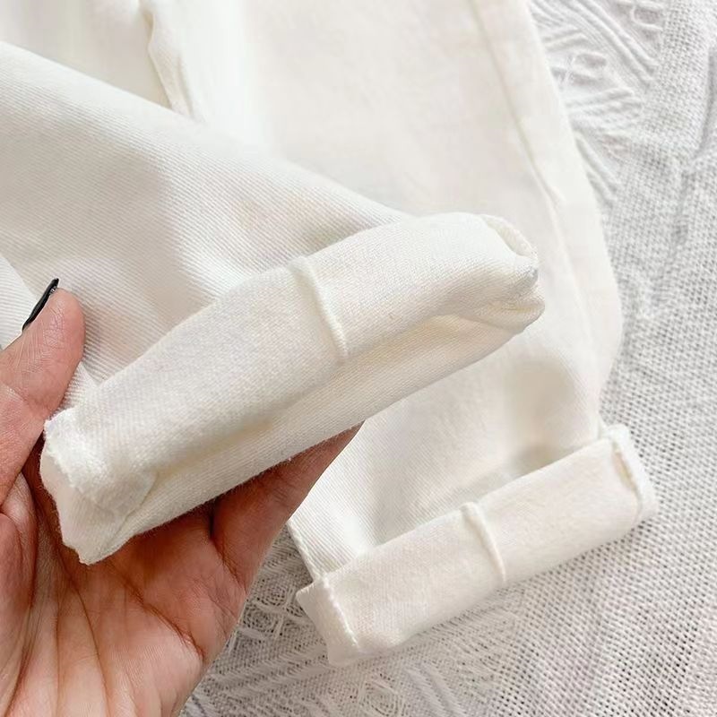 Uşaq üçün nazik pambıq slim-fit şalvar, ağ və açıq rənglər