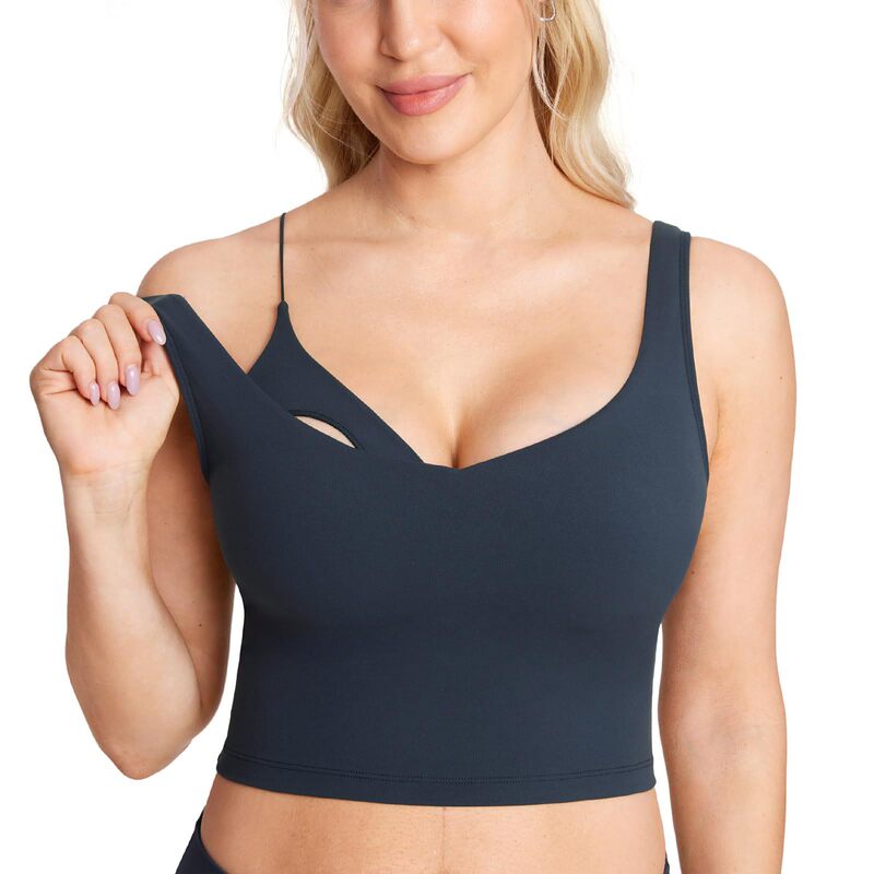Amazon Women's Nursing Bra Long Sports Breastfeeding V-Neck Sleeveless Crop Top Built-In Bra