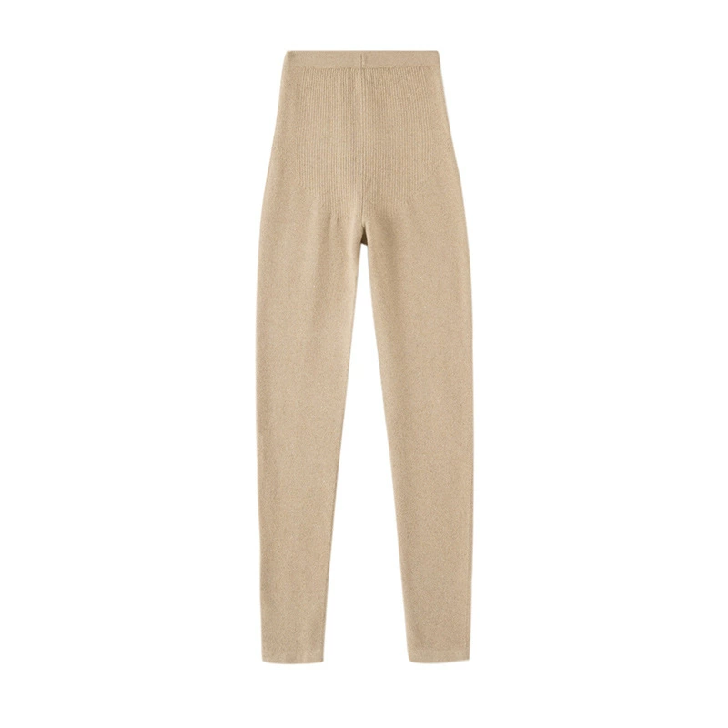 Woolen demi-season fitted knitted leggings for leisure, high waist, wholesale
