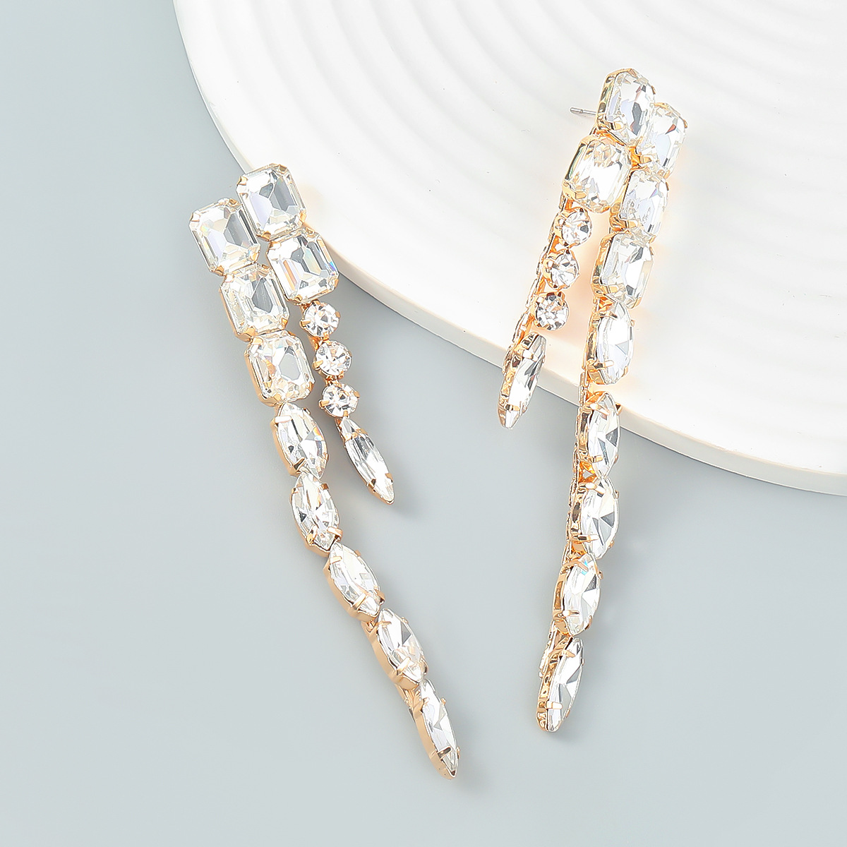 Fashion White Alloy Diamond Tassel Earrings