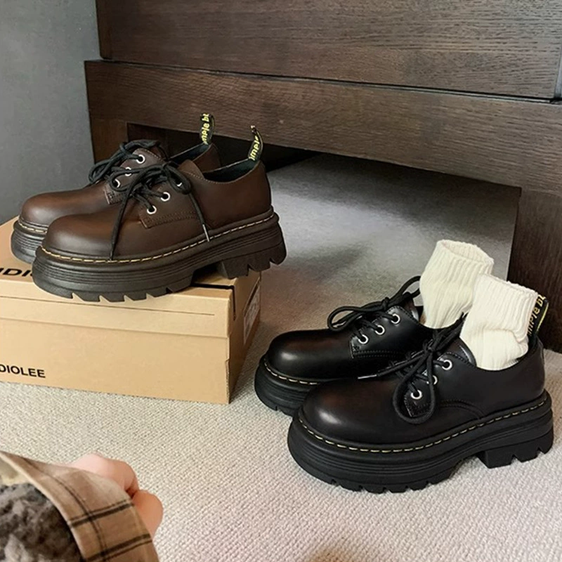 Виноградная мама тот же британский стиль шнуровки толстые каблуки толстые на дне дерби одиночные туфли круглые кожаные туфли женские осенние и зимние