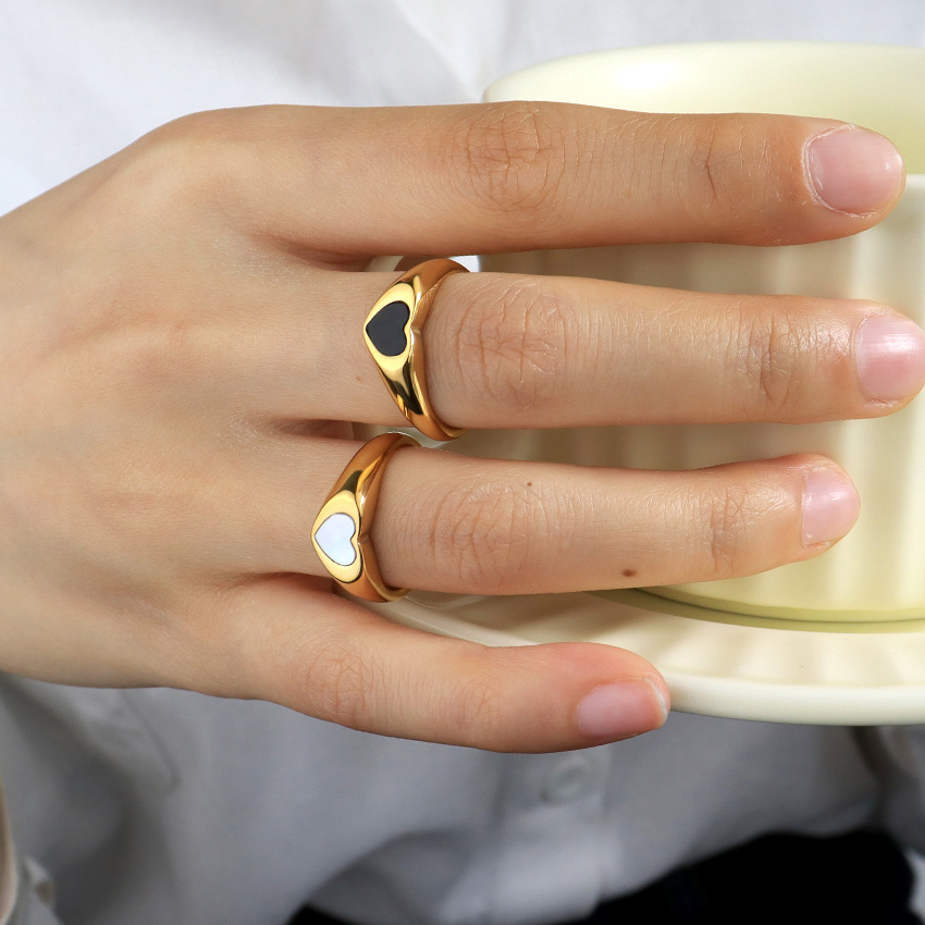 18K Gold Plated Plating Material Simple Style Heart Shape Stainless Steel Plating 18k Gold Plated Rings
