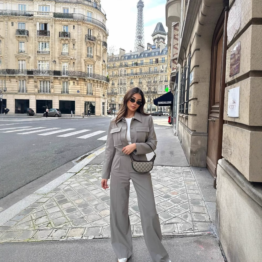 Трансграничные эксклюзивные для европейской и американской женской одежды AliExpress INS взрывные модные короткие куртки-куртки-костюмы-брюки