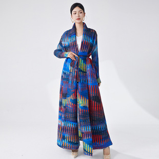 Foreign Trade Middle East Women's Clothes Robe Muslim Arab Robe Women's Printed Lace-up Loose Elegant Miyake Dress Jacket