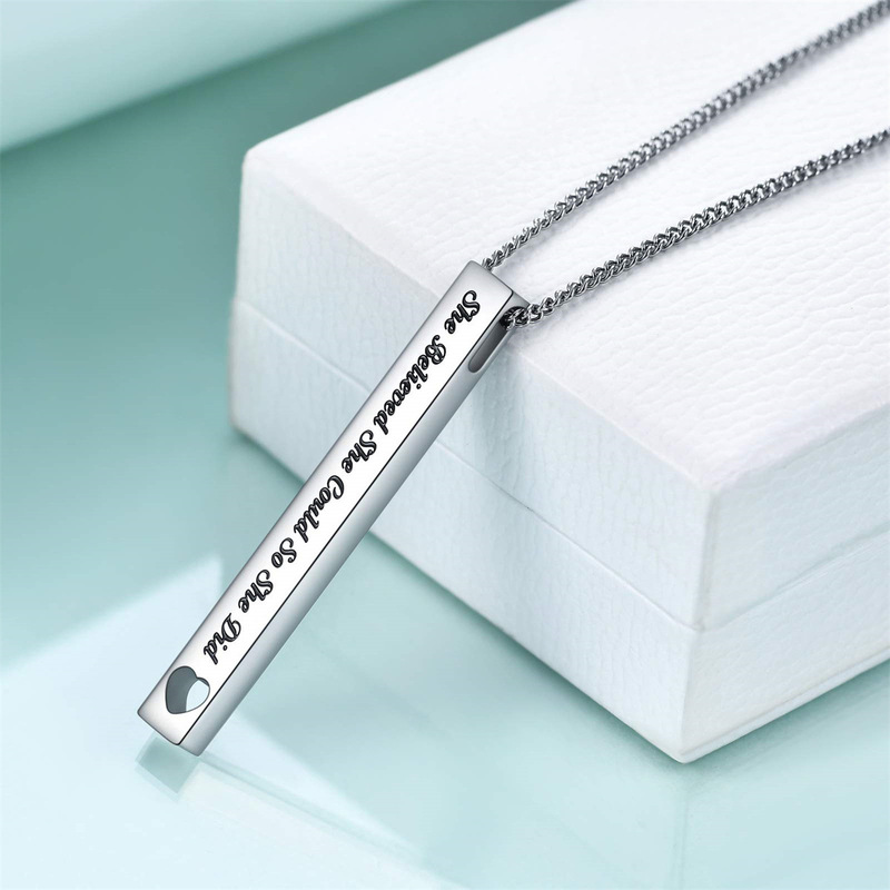 Amazon Hot Sale Stainless Steel Vertical Strip Pendant Necklace Engraved Information Inspiring Jewelry Gift