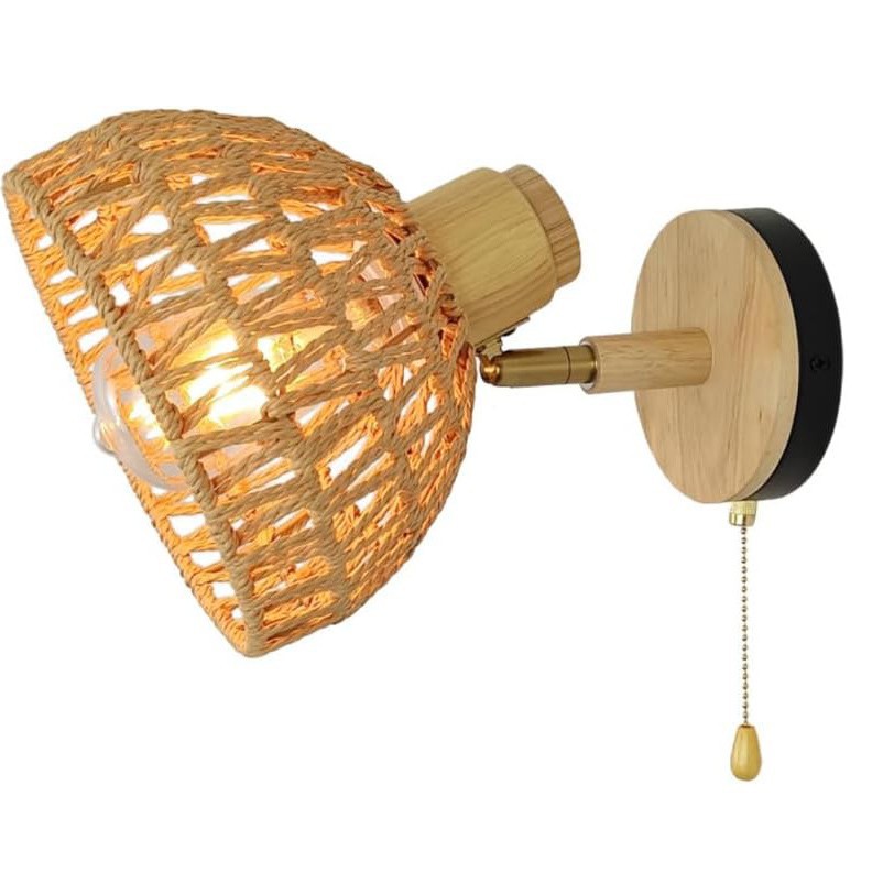 lámpara de pared trenzada de caña transfronteriza cama de cama espejo de dormitorio lámpara de pared frontal lámpara de pared trenzada de vivienda granja rural lámpara de cremallera de caña de papel