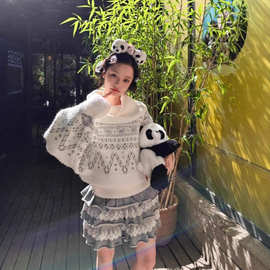 复古费尔岛提花套头毛衣女秋冬慵懒高级感独特别致高领软糯针织衫