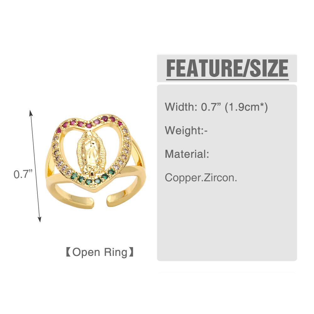 Color zircon hollow heart-shaped fashion ring copper
