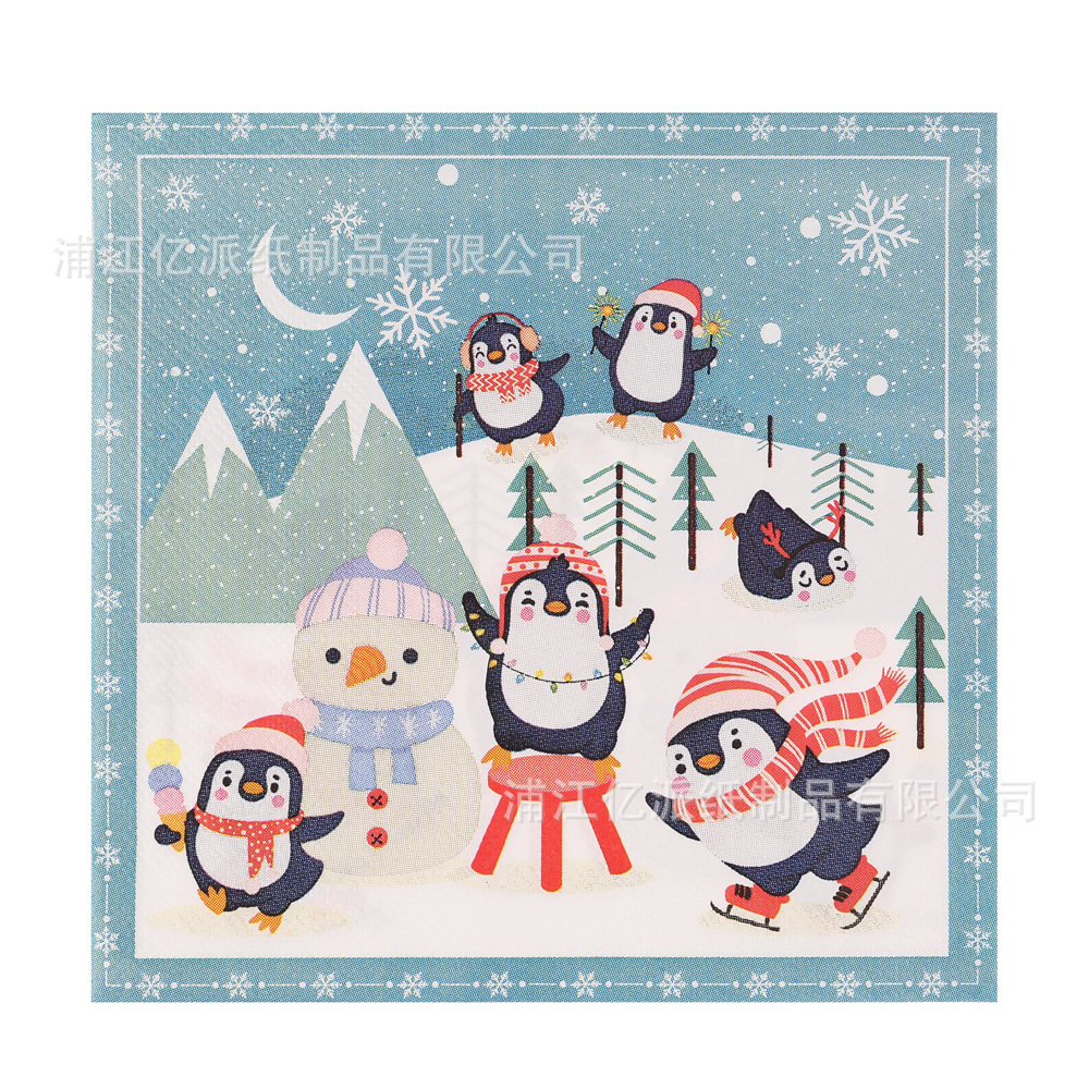 Tema de Navidad Muñeco de nieve azul pingüino juego de vajilla desechable bandeja de papel vaso de papel toalla de papel suministros de decoración de fiesta
