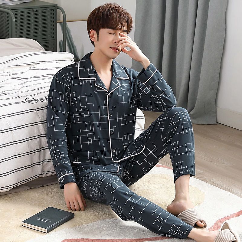 Pijama de algodón 100% de los hombres de manga larga de primavera y otoño más tamaño de otoño e invierno más el tamaño de los hombres gordos homewear traje