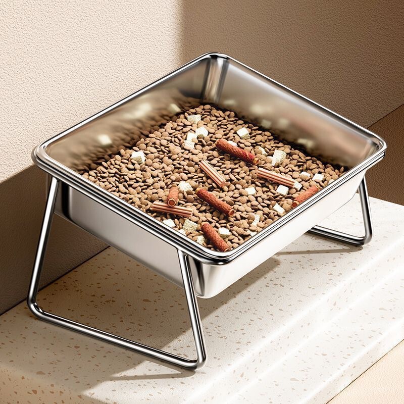 Double Bowl Pet Food Bowl for Large Dogs, Anti-Spill, Stainless Steel, Neck-Protecting, Elevated Feeding Bowl